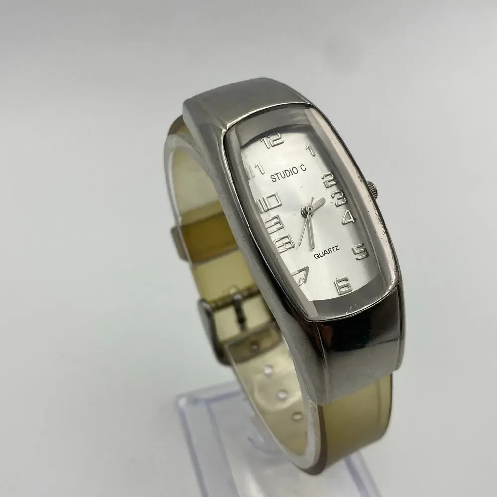 Studio C Silver Tone Stainless Steel Silicone Watch  Working New Battery